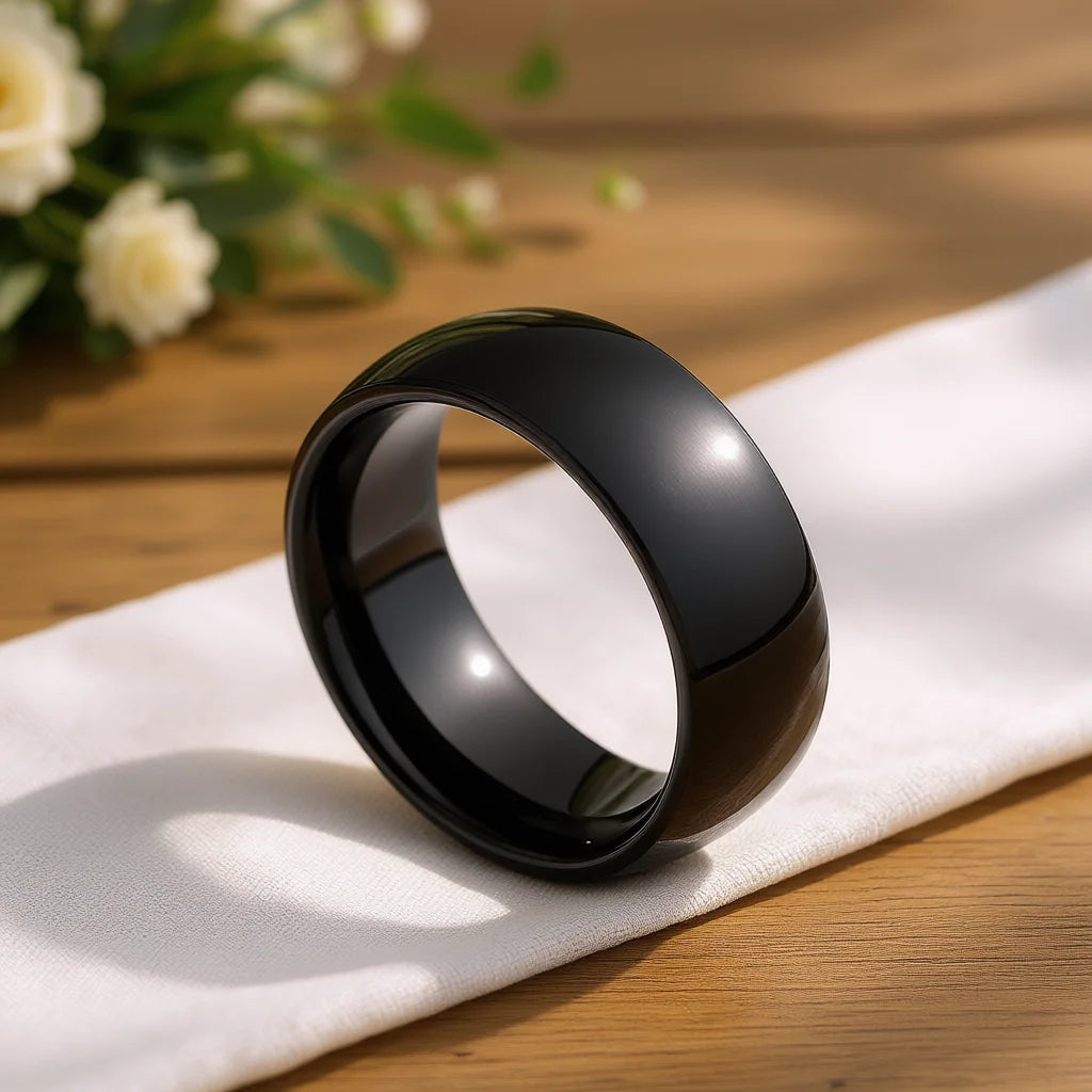 Black Tungsten Carbide Wedding Band 7mm Comfort Fit Unisex Ring Size 10