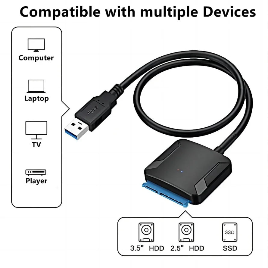 SATA to USB 3.0 Adapter Cable 12V Power Adapter Included SATA III Hard Drive Disk Converter UASP Support for3.5/2.5 Inch SSD HDD