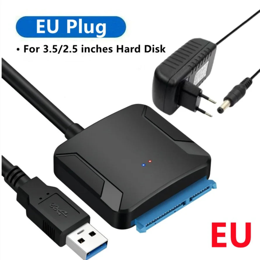 SATA to USB 3.0 Adapter Cable 12V Power Adapter Included SATA III Hard Drive Disk Converter UASP Support for3.5/2.5 Inch SSD HDD