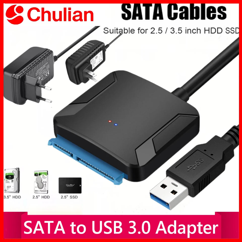SATA to USB 3.0 Adapter Cable 12V Power Adapter Included SATA III Hard Drive Disk Converter UASP Support for3.5/2.5 Inch SSD HDD