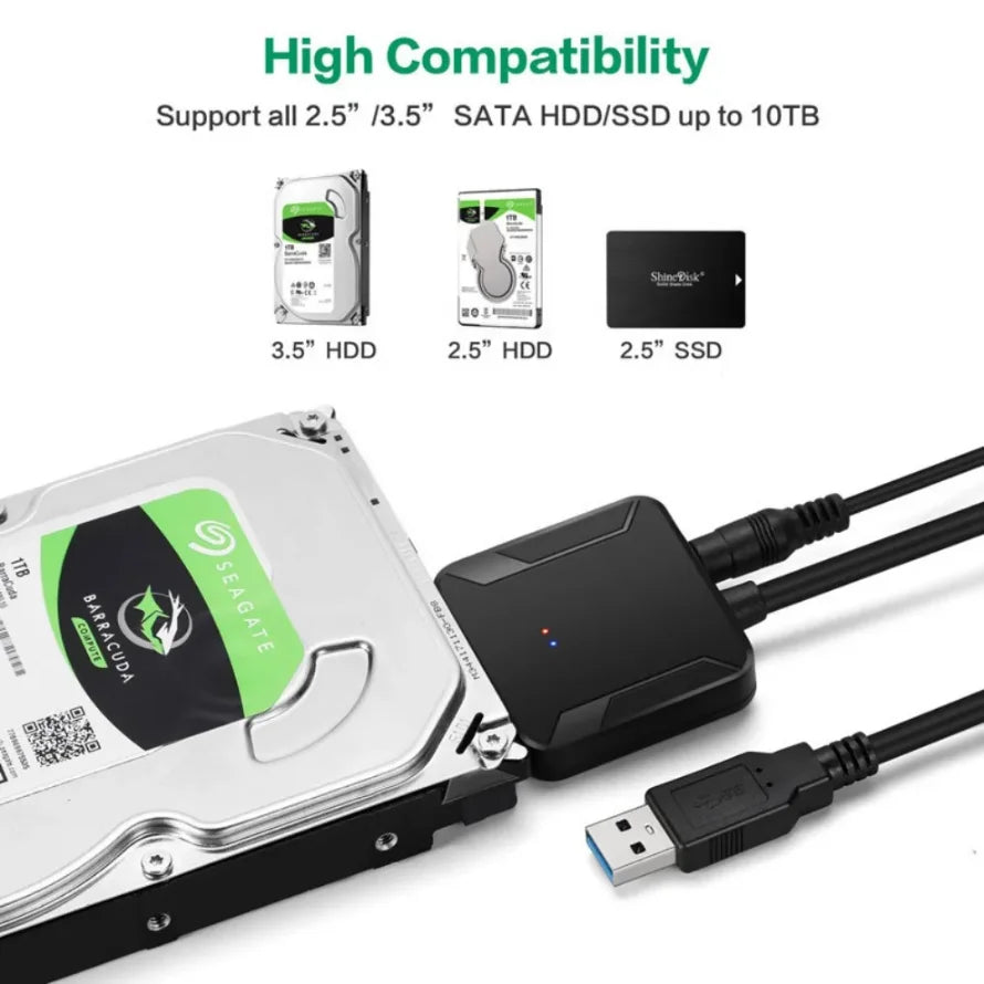 SATA to USB 3.0 Adapter Cable 12V Power Adapter Included SATA III Hard Drive Disk Converter UASP Support for3.5/2.5 Inch SSD HDD
